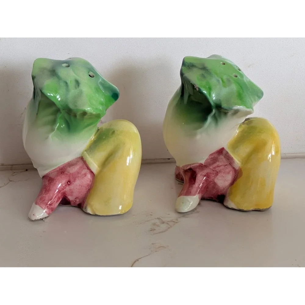 Vintage Anthropomorphic Vegetable Salt and Pepper Shakers Ceramic Mid Century